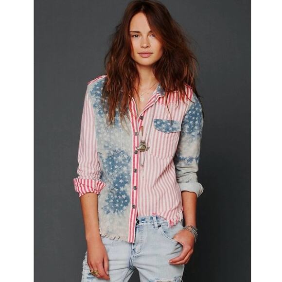 Free People Land Of Liberty Buttondown Shirt size Medium - Picture 1 of 15